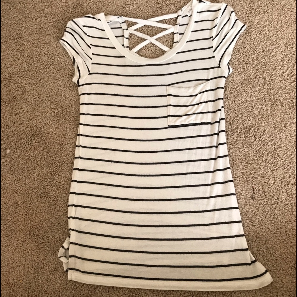 stripped shirt with criss cross back